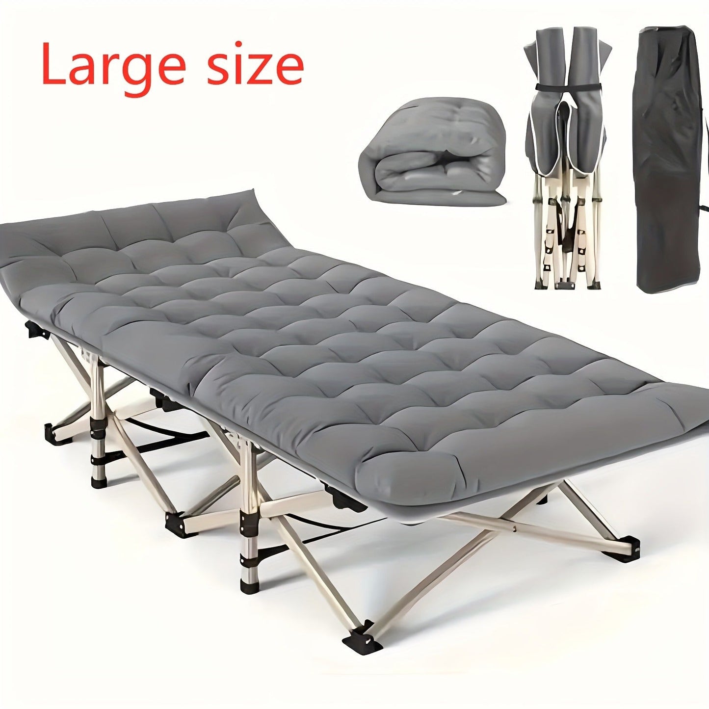 Camping Cot 74 Inch Heavy Duty Folding Bed – Portable Foldable Sleeping Cot with Double-Sided Plaid Mattress & Carry Bag, Outdoor Lounger for Sports Field, Backyard & Guest Use (74x30 in)