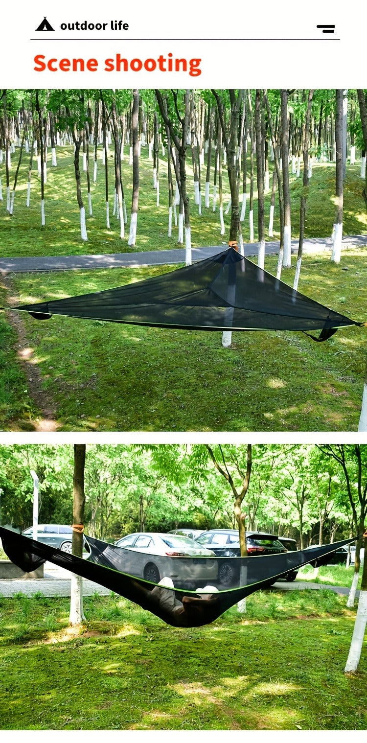 Outdoor Triangle Hammock Multi-Person – Large Aerial Tree Tent, Mesh Swing Camping Hammock for Backyard, Camping & Relaxing – Durable Hanging Hammock for Adults & Kids