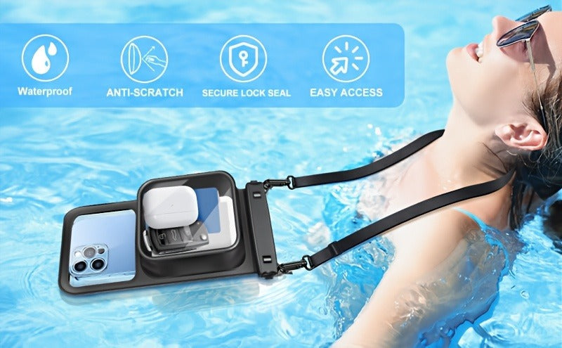 Waterproof Phone Pouch 2-Pack Double Layer Black & Cyan – PVC Dry Bag for Swimming, Rafting & Water Sports, Fits Up to 7.5", Dual Compartment with Adjustable Lanyard & Double Hook for Kayaking, Beach & Camping