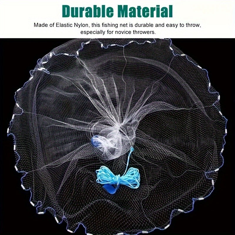 Throw Cast Net 8FT 10FT Transparent Thread Nylon Mesh 3/8in, Galvanized Zinc Sinkers 26ft PE Braid Hand Line No-Ring Design for Shrimp Bait Trapping Pond River Saltwater Fishing