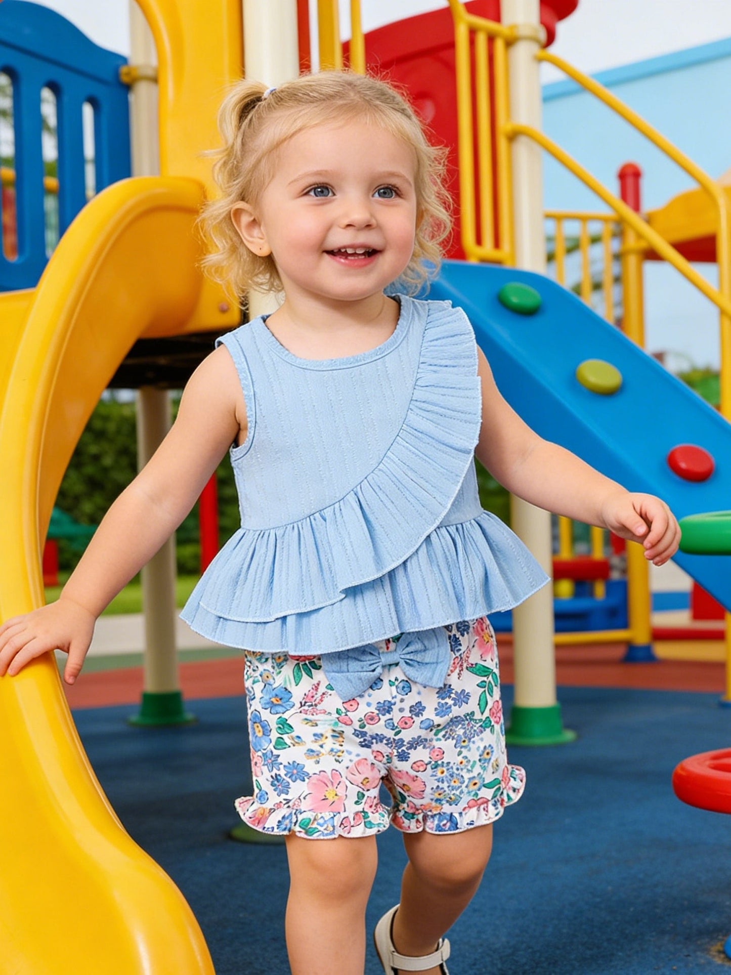 Girls' Floral Outfit Set - Sleeveless Summer