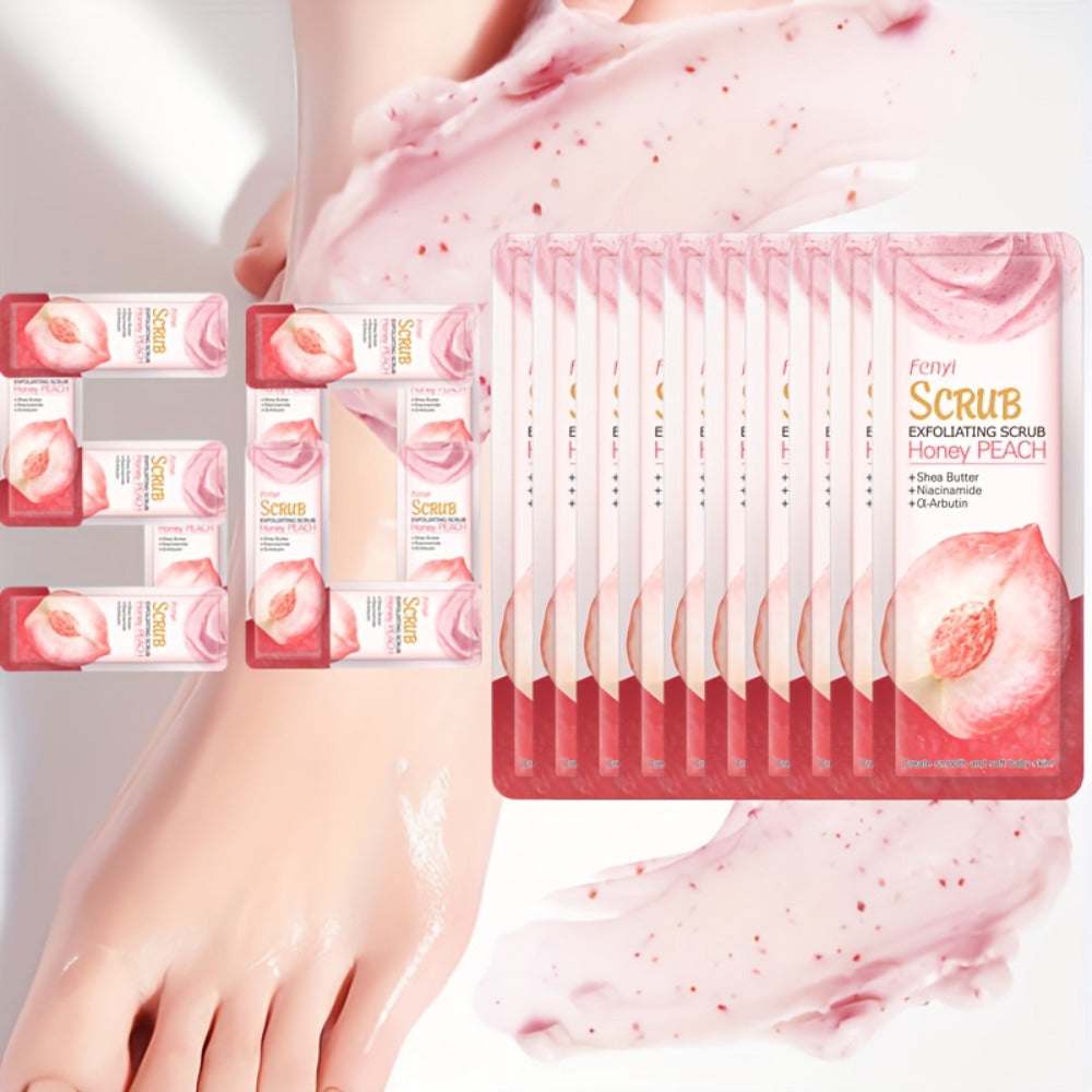 Exfoliating Body Scrub Peach Cream 50pcs Jojoba Bead Foot & Body Skin Gentle Cleansing Moisturizing Smooth Nourish Portable Travel Size Sachet