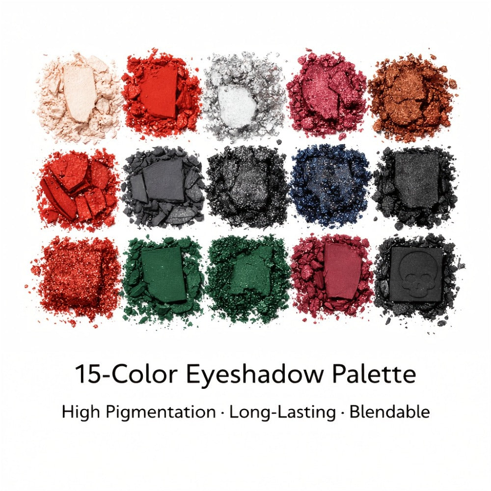 Gothic Eyeshadow Palette 15 Colors Matte Shimmer Glitter – Highly Pigmented Dark Smoky Dramatic Eye Makeup for Halloween Cosplay Stage Party & Performance, Professional Eye Shadow for Women