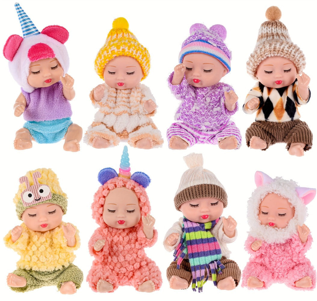 Mini Plush Dolls Set 8 Pack 4 Inch – Soft Stuffed Toy Figures with Colorful Plush Outfits & Hats, Cute Collectible Gift for Girls Toddlers Ages 3+, Birthday Party Favor Easter Stocking Stuffer