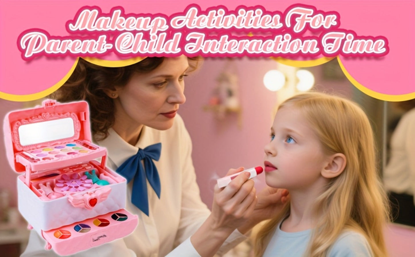 Kids Makeup Kit for Girls Ages 5-12 – 48PCS Princess Pretend Play Cosmetics Set, Washable Hypoallergenic Eyeshadow, Blush, Lip Gloss, Glitter, Nail Polish & Tools, Birthday Gift for Girls