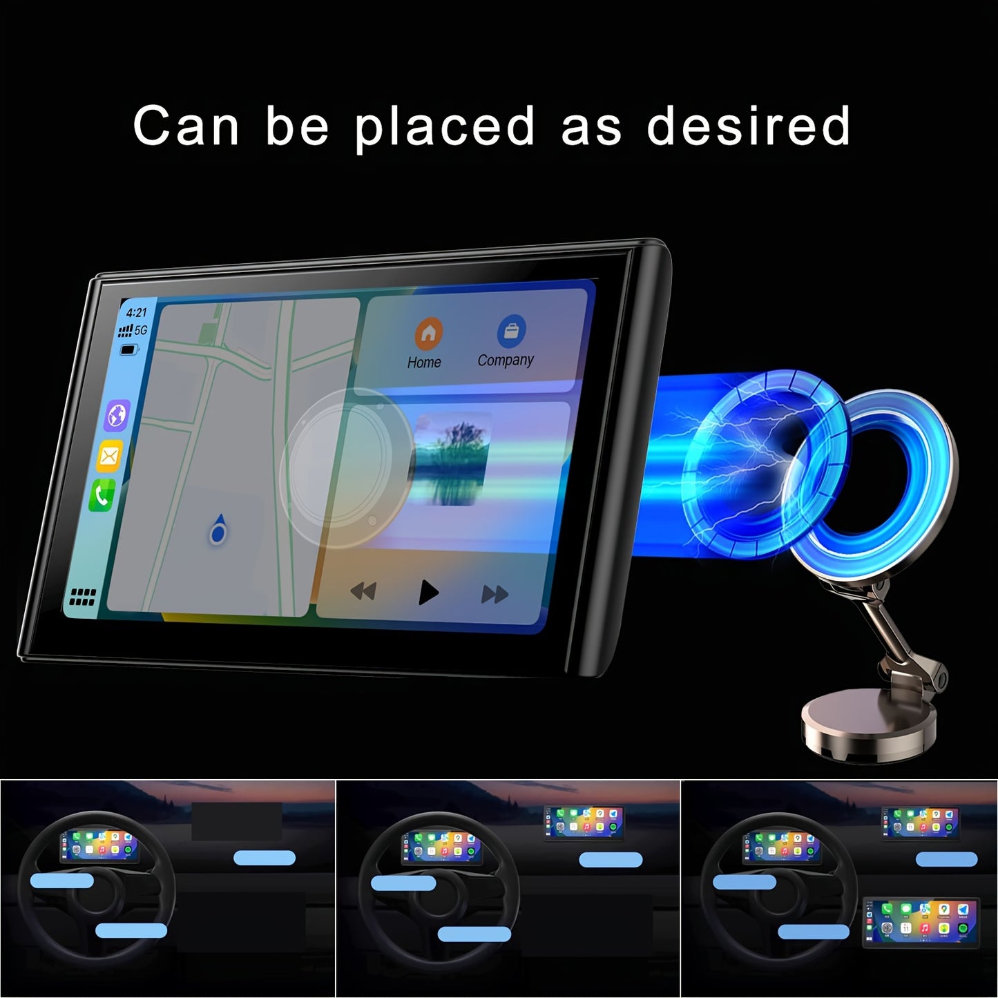 8-Inch Wireless Car Navigation with Carplay & for Android Auto - HD Touchscreen, Magnetic Mount, Wireless, Mirror Link, FM Radio, AUX/USB/TF Card Slots, Backup Camera for Cars car accessories