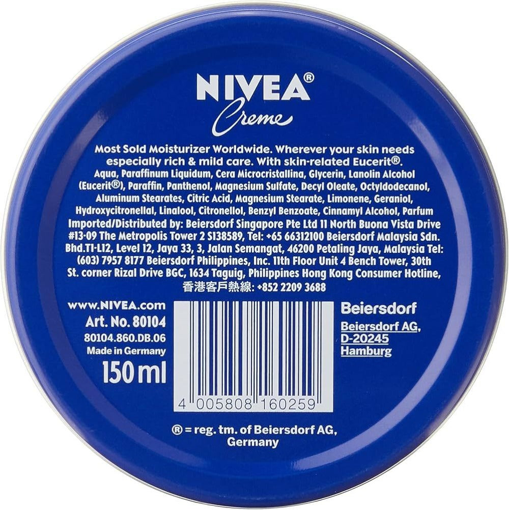NIVEA Creme 150ml — All-Purpose Moisturizing Cream for Body Face & Hands | Deep Hydration for Dry & Sensitive Skin | Classic Daily Moisturizer with Eucerit | Dermatologist Tested Unisex Skin Care 5oz