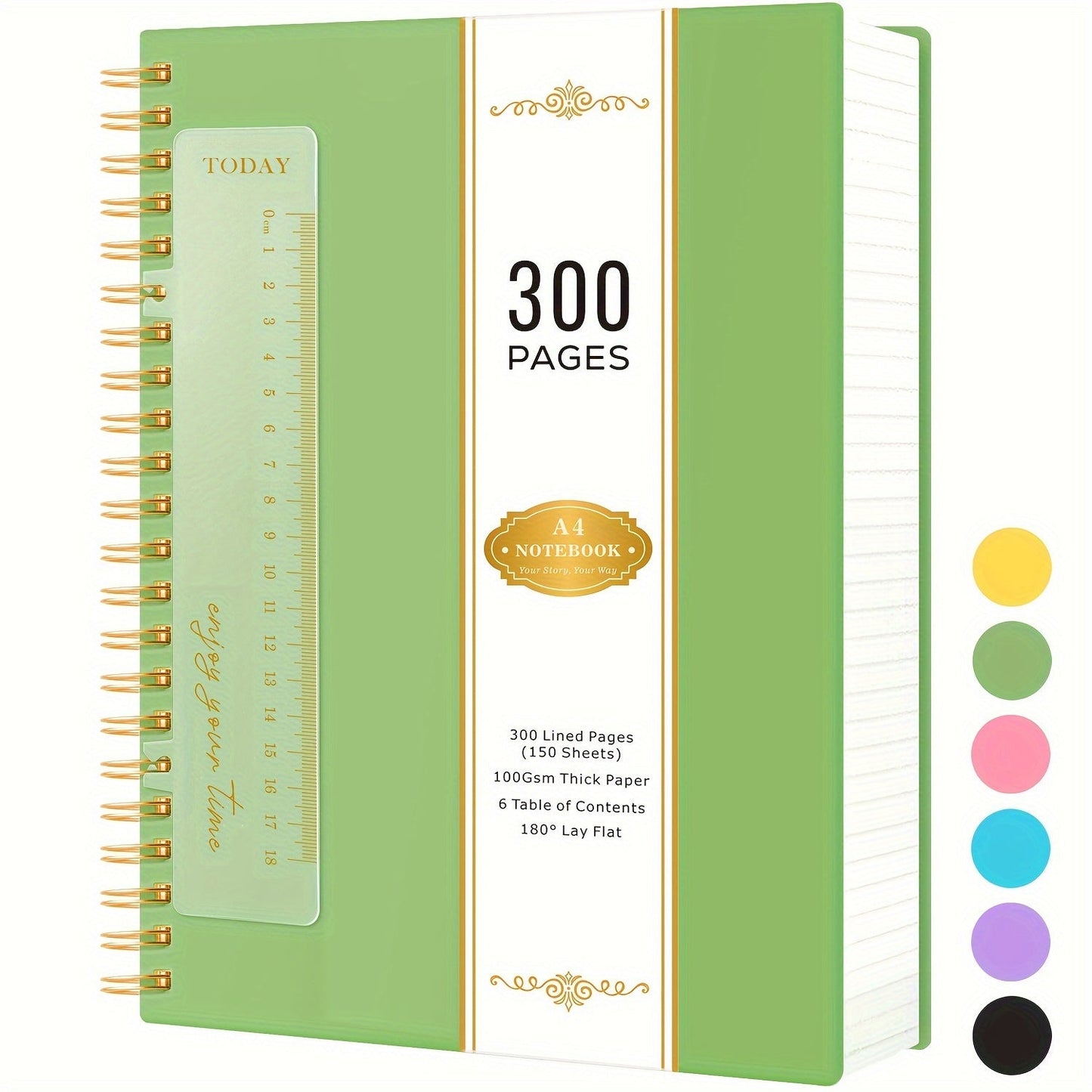 Large Spiral Notebook 300 Pages Hardcover – 8.5x11 A4 College Ruled 100GSM Lined Paper PVC Waterproof Cover for Work School Travel Women Men Purple Pink Blue Black Yellow Green