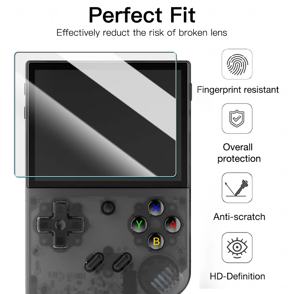 R36S R35S Screen Protector + EVA Storage Case Set 9H Tempered Glass Scratch-Resistant Waterproof Retro Handheld Console Accessories Protection Kit Gift for Gamers