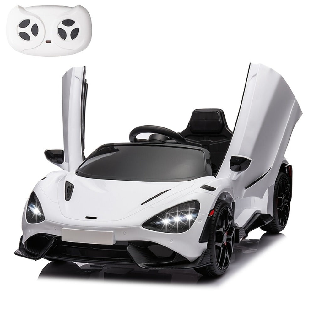 12V Kids Ride On Car Electric Vehicle with Hydraulic Doors Remote Control LED Lights MP3 Player 3 Speeds Smooth Start Birthday Christmas Gift Boys Girls