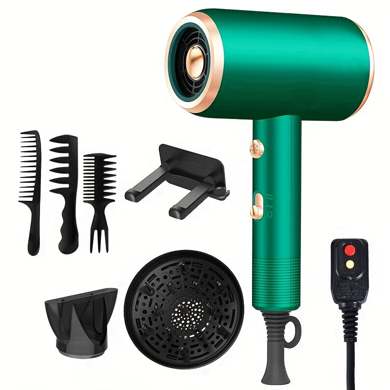 Ionic Hair Dryer 1600W with Diffuser Concentrator Nozzle 2 Speed 3 Heat Settings Cool Shot ALCI Safety Plug Brushed Motor Anti-Frizz Portable Blow Dryer for Straight Curly Wavy Hair Home Travel Salon