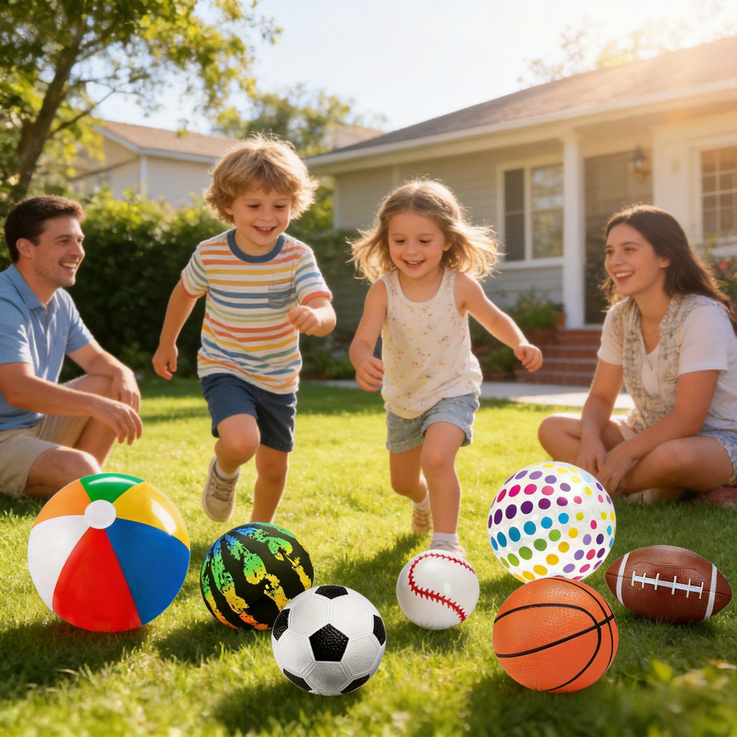 Kids Playground Balls Set 9 Pack with Air Pump – Inflatable Assorted Sports Balls for Outdoor & Indoor Play | Soccer, Basketball, Football, Baseball, Spiky Sensory & Bouncy Balls | Pool Beach Party Favors