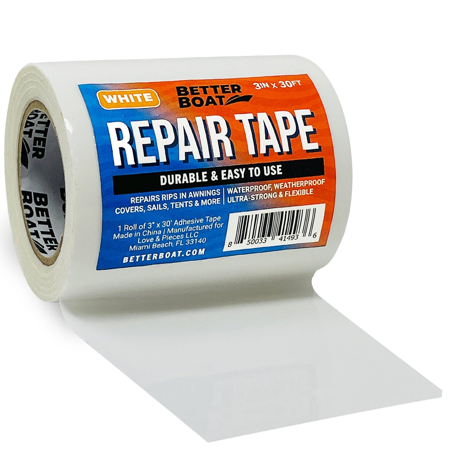 Repair Tape Fabric Repair Boat Covers Canvas Tent Repair Tape Pop Up Camper RV Awning Repair Tape Tarp Canopy Tear & Vinyl Waterproof Bimini Tops Sail Air Mattress Patch Kit 30FTx3 Heavy Duty