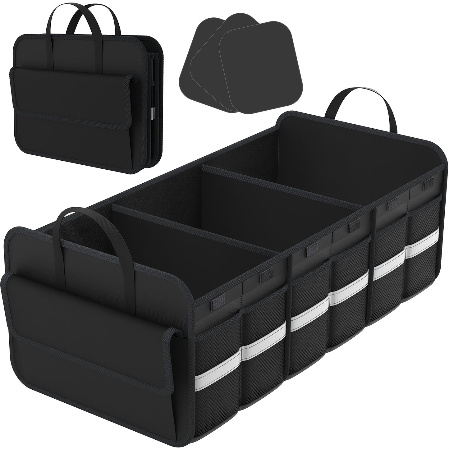 Car Trunk Organizer for SUV - Large Collapsible Multi-Compartment Storage with Non-Slip Bottom, Heavy Duty Cargo Organizer for Road Trips, Travel & Daily Use