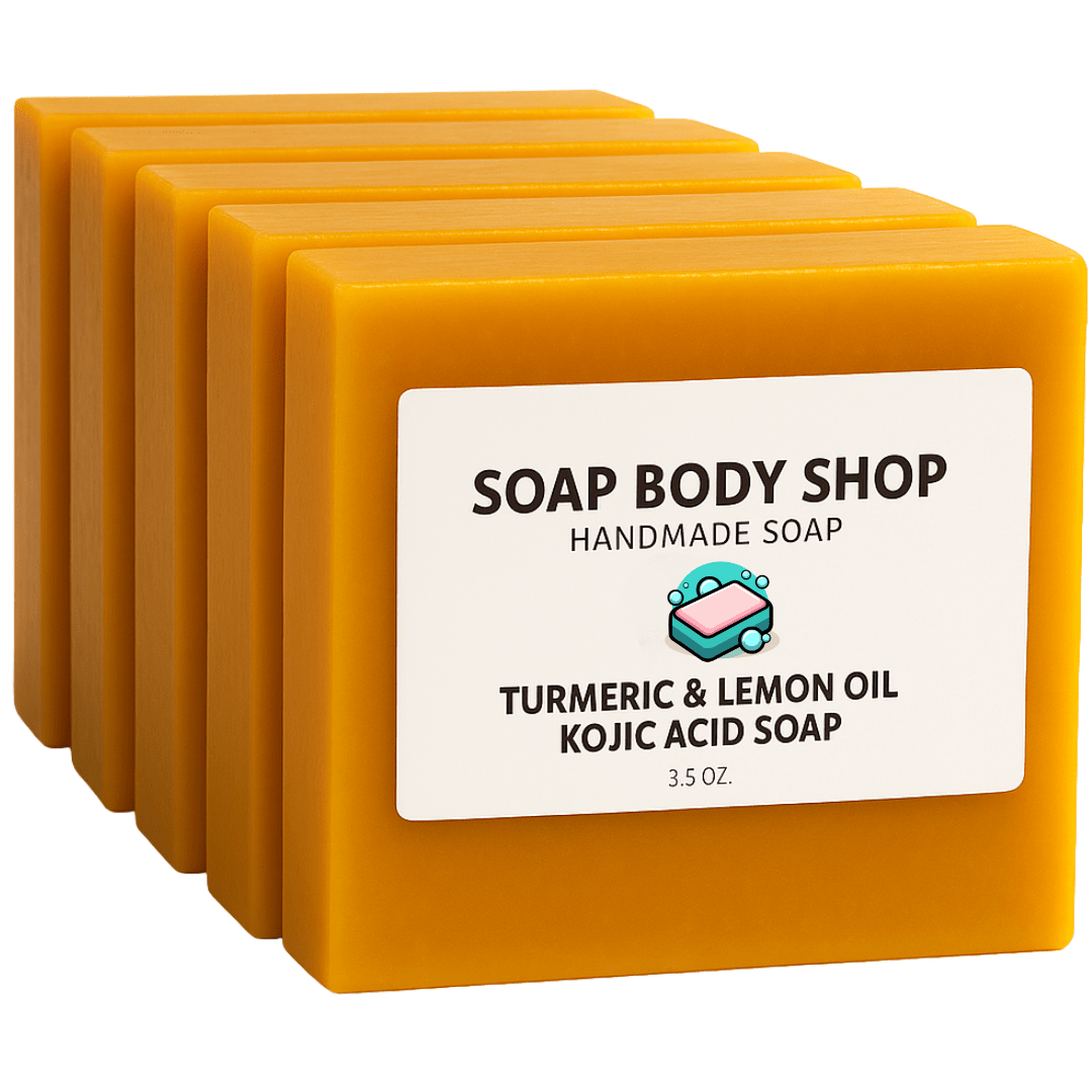 Kojic Acid Turmeric Soap Bar Handmade 3-Pack & 5-Pack – Lemon Oil Coconut Oil Goat Milk Brightening Cleansing Bar for Face & Body Acne Dark Spots Hyperpigmentation Radiant Skin