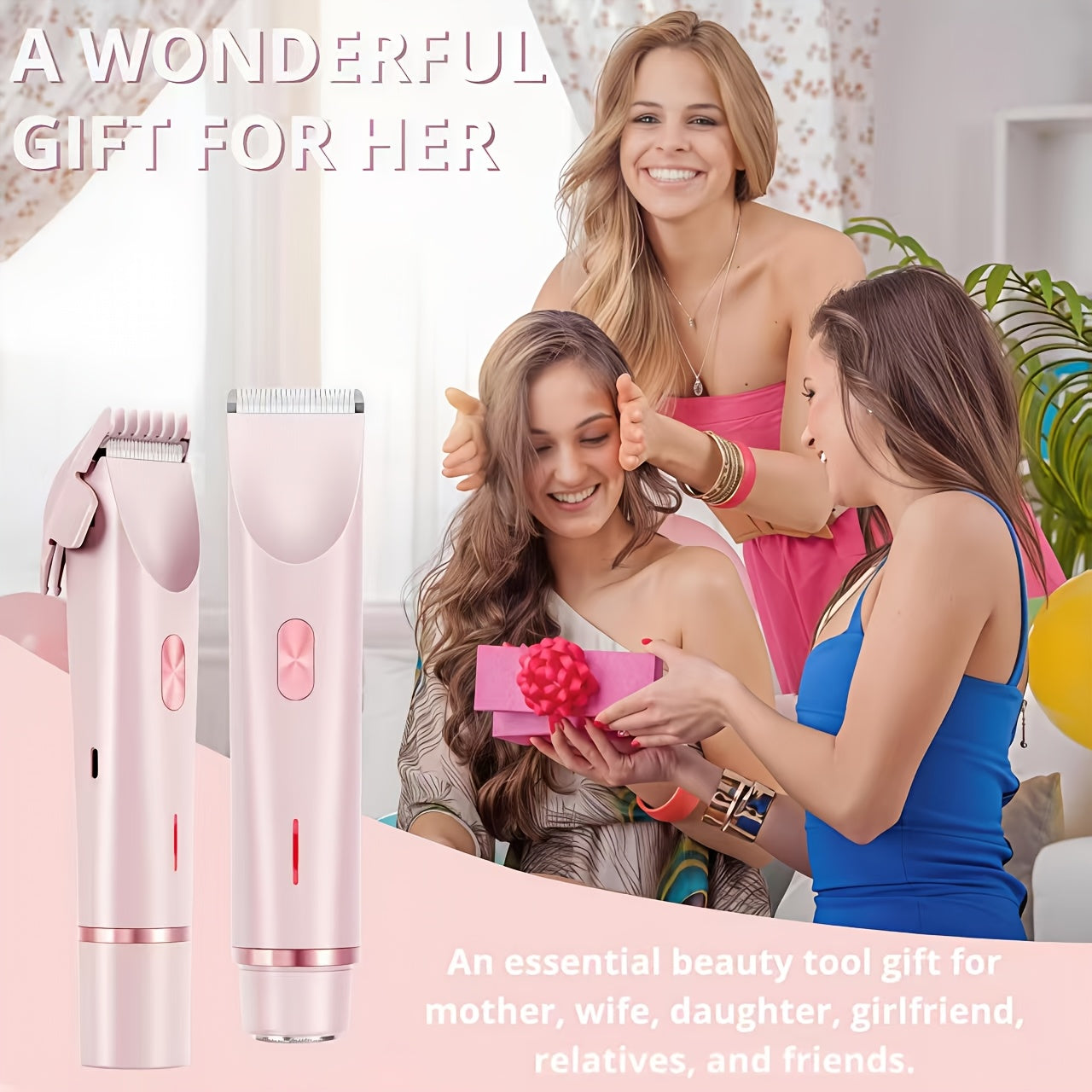 Women's Electric Body Shaver Painless Hair Removal — 2-in-1 Lady Razor for Face Nose Bikini Legs Underarms, Wet Dry Use, IPX6 Waterproof, USB Rechargeable, Portable Travel Shaver