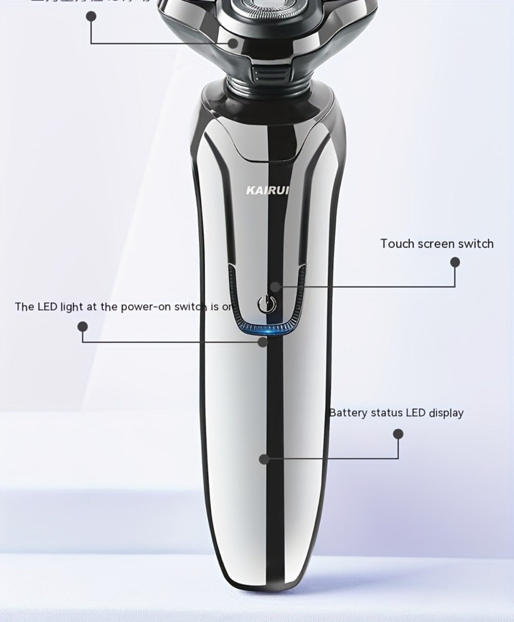 Electric Shaver for Men 4D Floating Triple Blade Waterproof — Wet Dry Razor with LED Battery Display & Type-C Fast Charging, High-End Close Shave Grooming Gift for Dad Husband