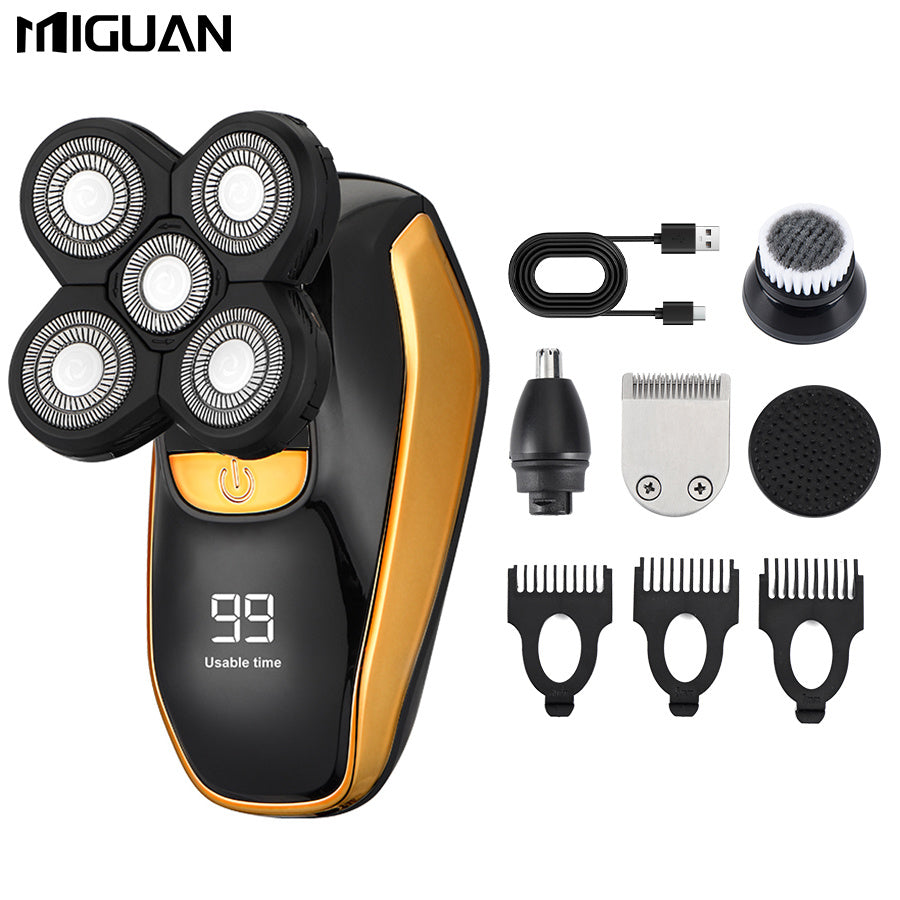 Bald Head Clipper for Men 5-in-1 USB Rechargeable Electric Shaver Set Digital Display Nose Hair Trimmer Hair Clipper Exfoliating Brush Grooming Kit