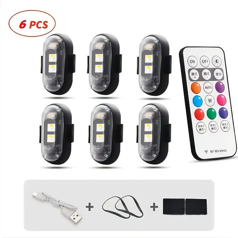 Wireless LED Strip Lights 8-Color 4pcs / 6pcs – Remote Control USB Rechargeable Waterproof Anti-Collision Light for Car Motorcycle Bike Drone Aircraft