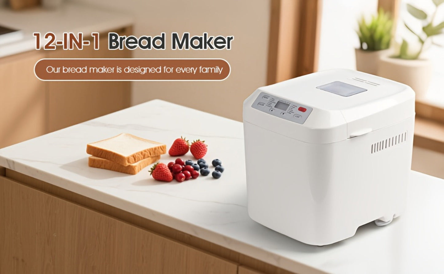 Bread Machine 2LB 12-in-1 Bread Maker with Gluten-Free Setting, Nonstick Pan, 2 Loaf Sizes, 13H Delay Timer & 1H Keep Warm – Automatic Home Bread Maker for Fresh Homemade Bread Every Day