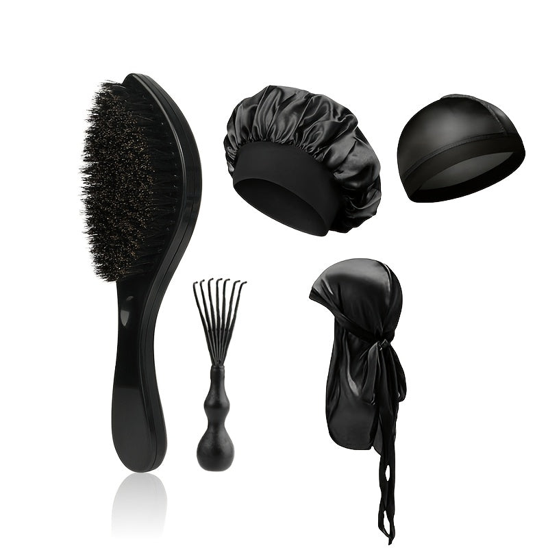 360 Wave Brush for Men with Heavy-Duty Nylon Bristles & Non-Slip ABS Handle — Professional Wave Training, Curl Defining & Updo Styling Tool for All Hair Types, 1pc or 5-Piece Set