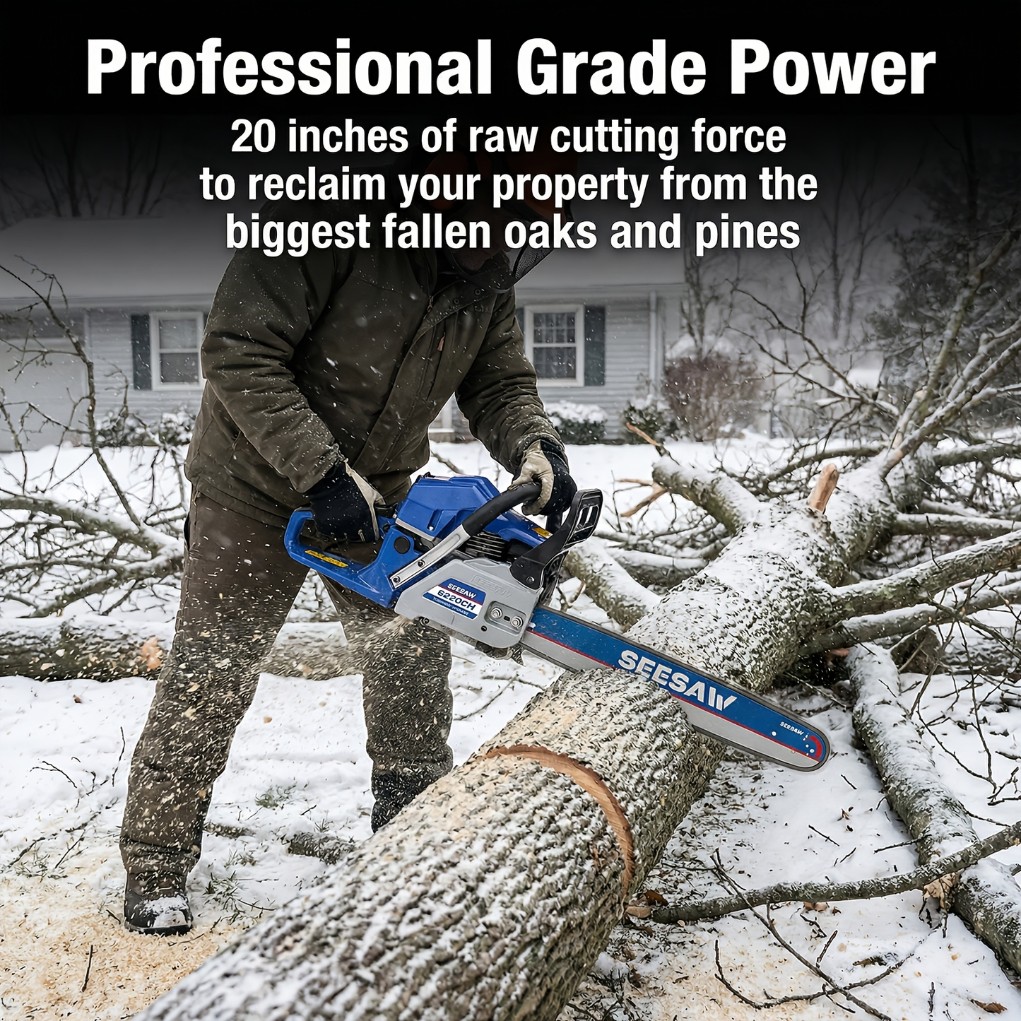 62CC Chainsaw Kit 20-Inch – 2-Stroke Gas Powered Logging Saw with Tool Kit, Oil Can & Bar Cover, Anti-Vibration Handle