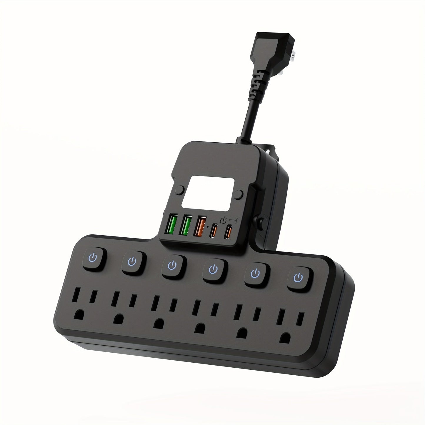Desktop Power Strip 11-in-1 with 6 AC Outlets 3 USB-A 2 USB-C Ports 6 Individual Switches Multifunctional Charging Station for School Studio Workshop Home Office Desk