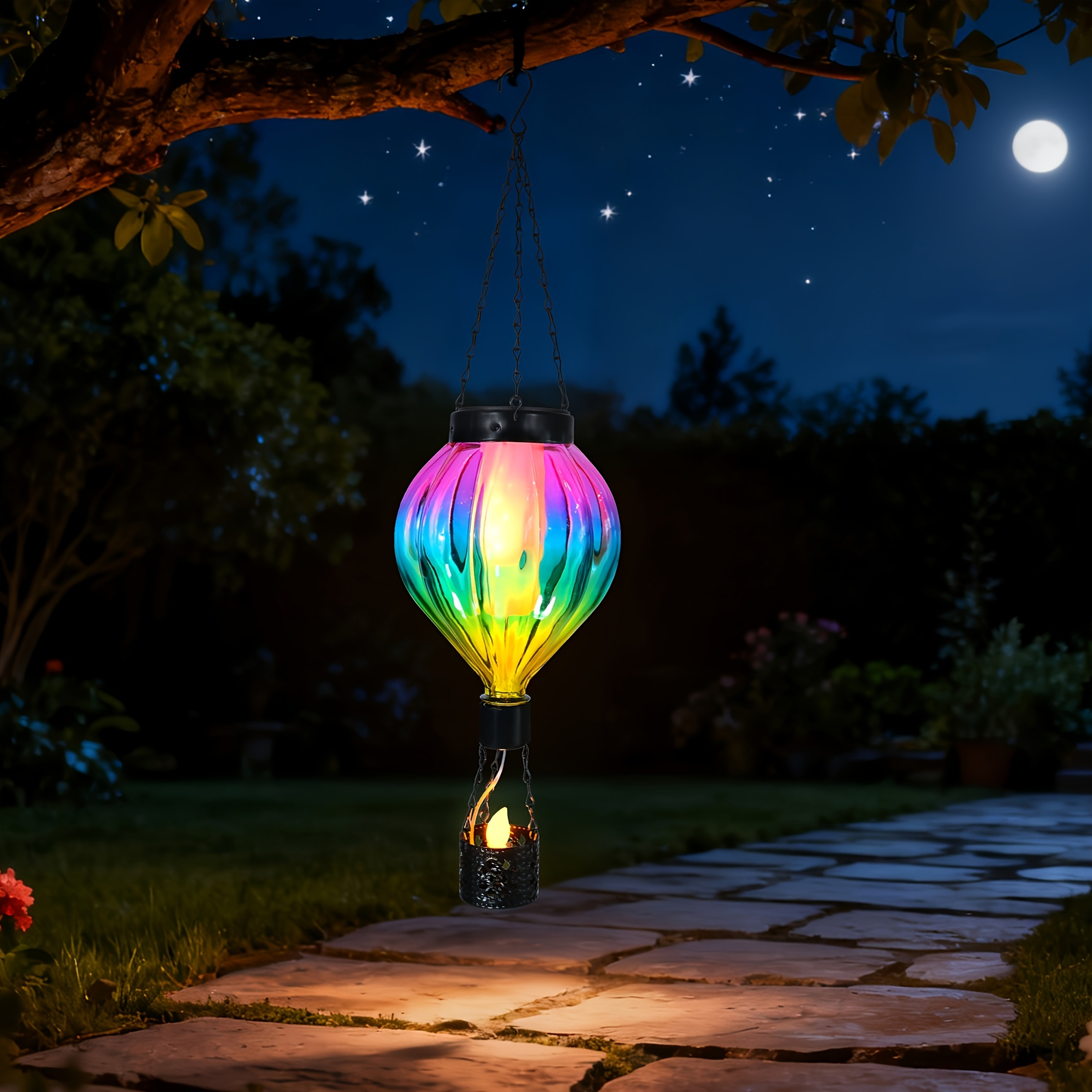Solar Hot Air Balloon Lantern Garden Light, Flame Effect Decor