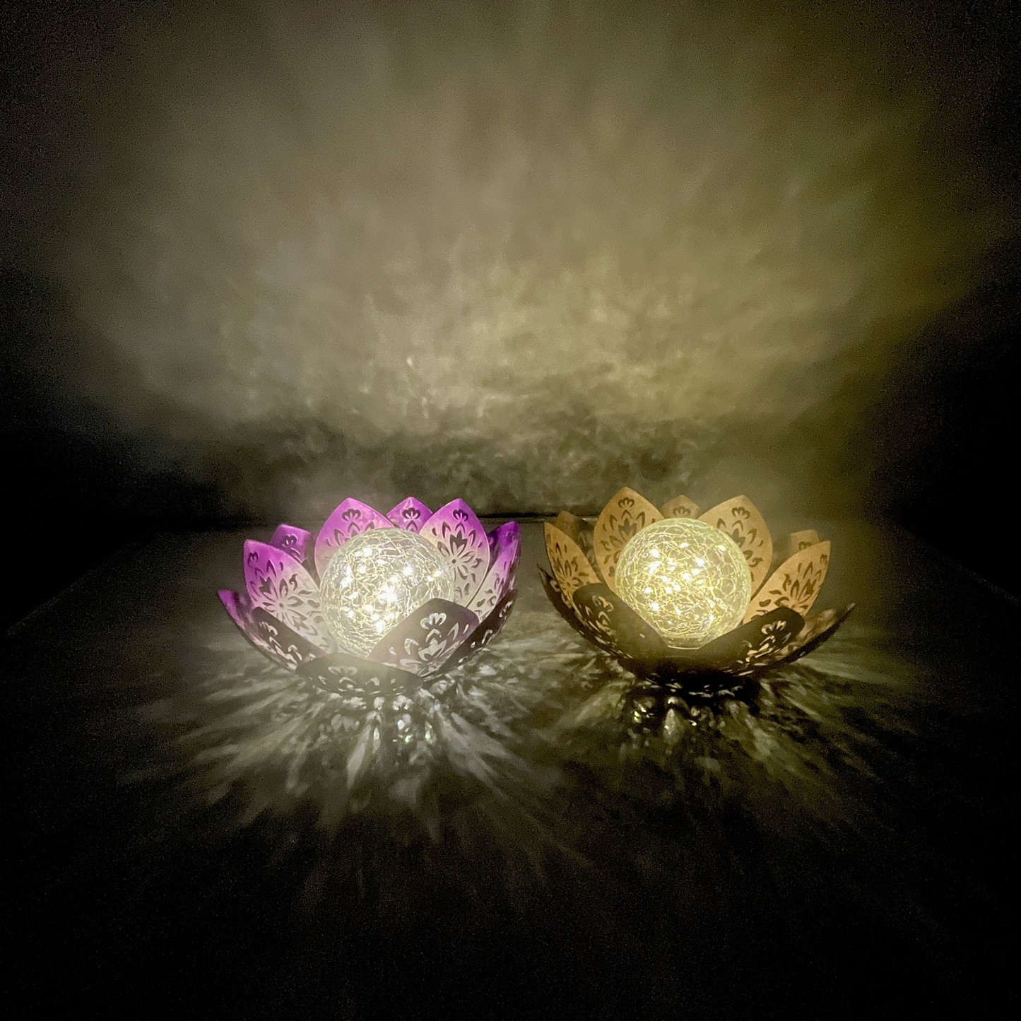 Solar Garden Light Lotus Flower LED Step Light Outdoor Cracked Glass Ball IPX4 Waterproof Lawn Yard Pathway Staircase Corridor Decor – Azure Blue Purple Gray