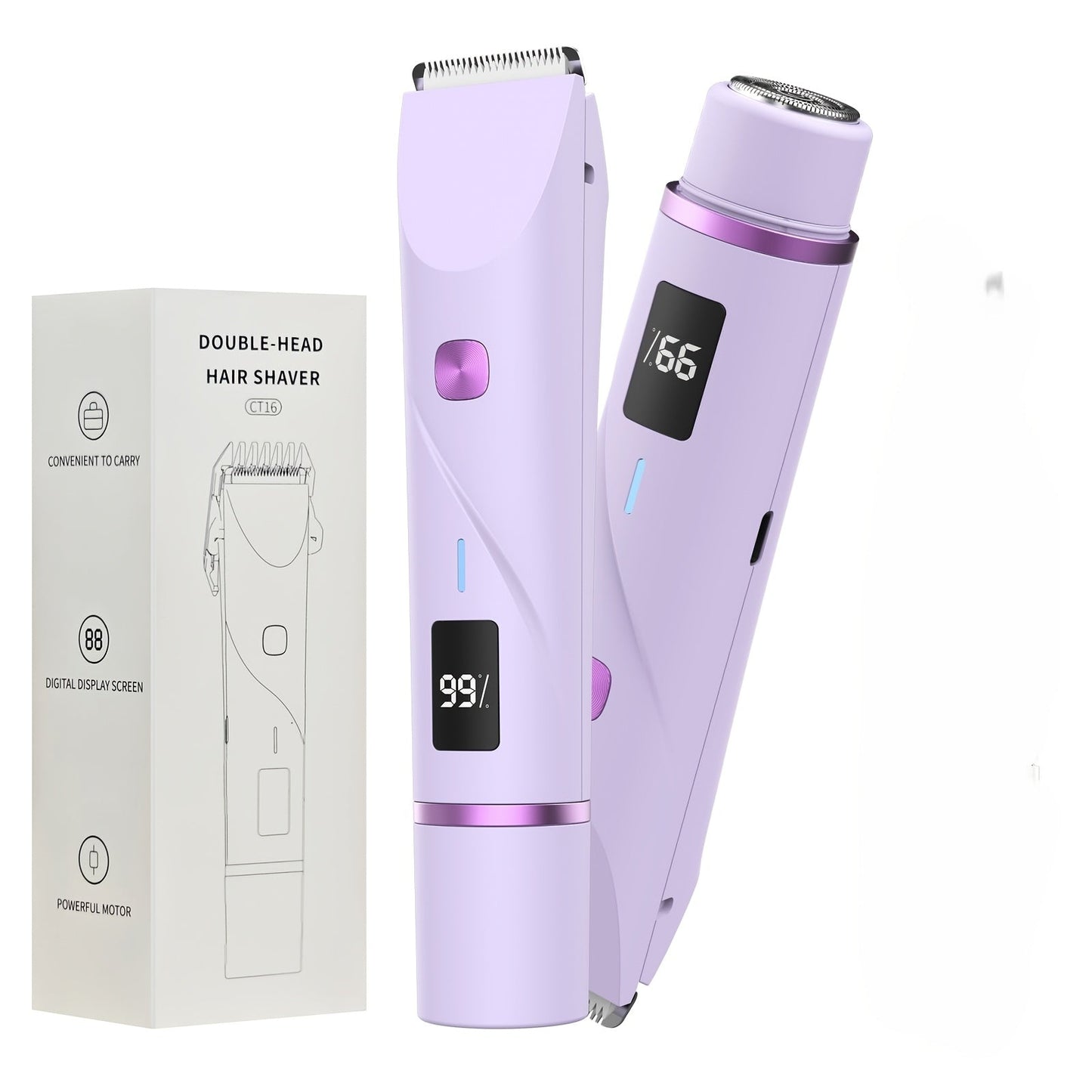 Electric Bikini Trimmer for Women 2-in-1 Dual Head with Digital Display — Wet & Dry Painless Hair Removal for Bikini Line, Legs & Underarms, Rechargeable Cordless Shaver