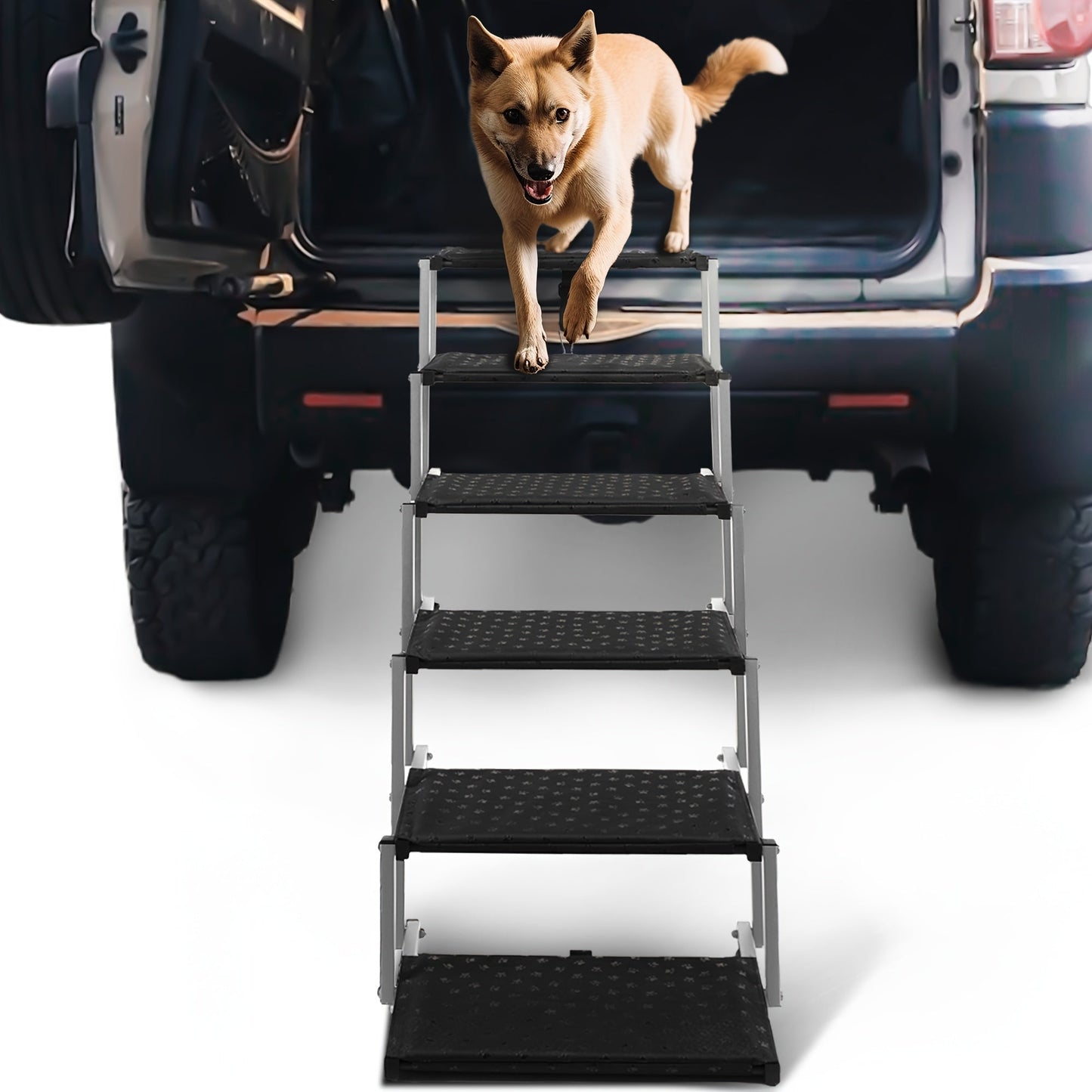 Dog Ramp for Car SUV Truck Portable Folding Pet Steps – Non-Slip Surface Lightweight Dog Car Ramp for Large Dogs, Reinforced Steps Support Up to 200 lbs, 5 or 6 Step Options