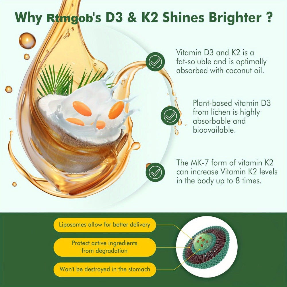 Vitamin D3 K2 MK-7 300 Softgels Value Size — 10000 IU D3 + 200mcg K2 with Extra Virgin Coconut Oil for Bone Density Immune & Heart Health | 10-Month Supply for Women and Men