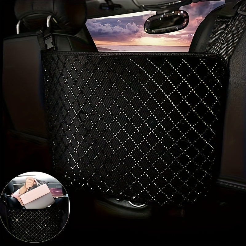Sparkly Rhinestones Car Organizer And Storage Purse Holder, Bling Crystal Car Seat Back Handbag Additions for Women, Car Pet Barrier for Dogs And Kids, Universal for Most of Car SUV Truck, Sparkling Crystal Gifts for Girls