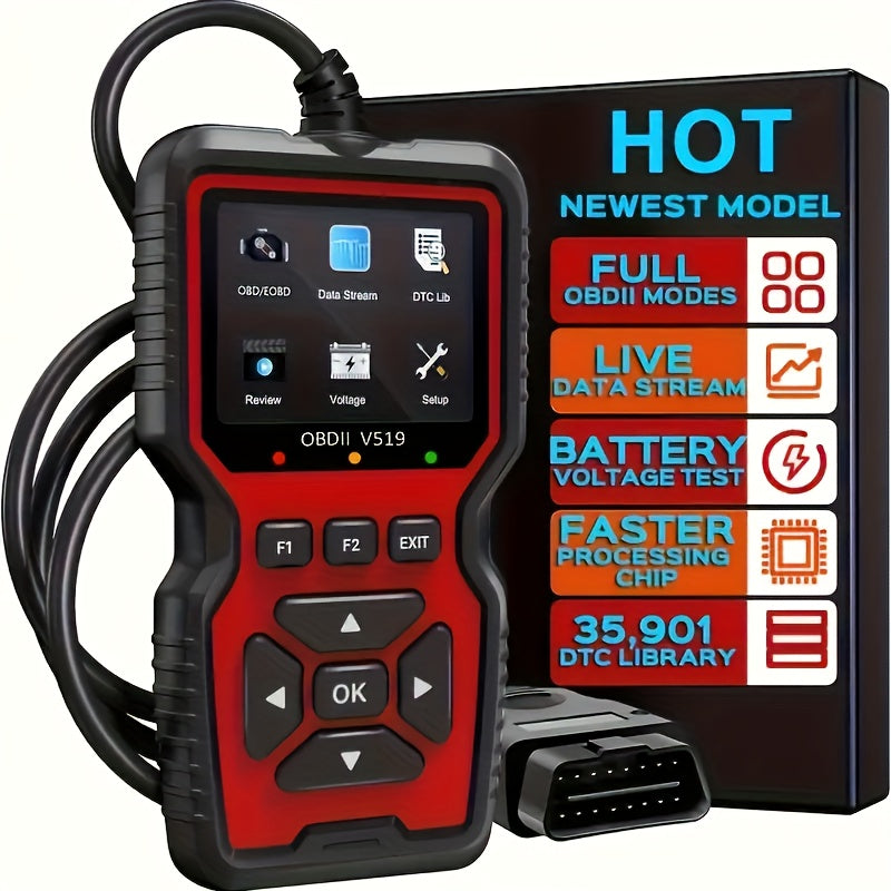 OBD2 Scanner Tool V519 - Professional Code Reader for Check Engine Light, Live Data & Diagnostic Trouble Codes | Works on All 1996+ Cars