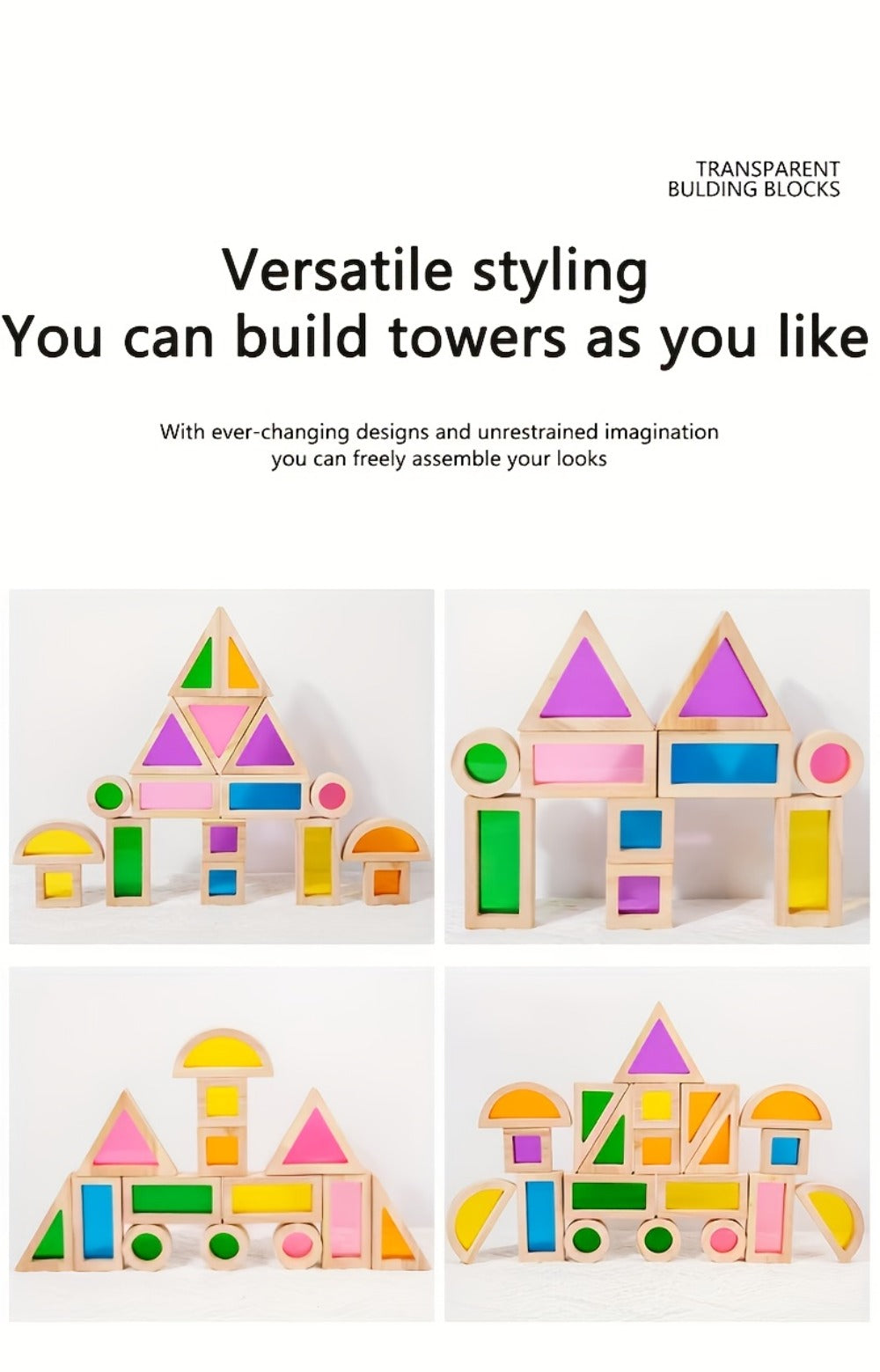 Translucent Acrylic Building Blocks for Kids – Colorful Geometric Construction Toy Set, Sensory Light Table Play, STEM Educational Toy for Toddlers, Birthday Holiday Gift for Boys & Girls Ages 3+