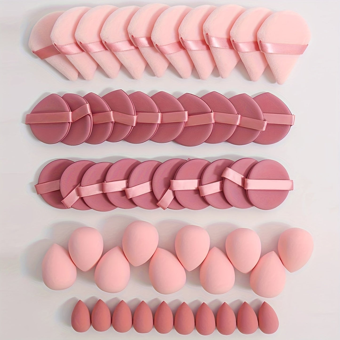 Makeup Sponge & Cushion Puff Set 50Pcs Ultra-Soft Velvet Latex-Free Blending Sponges for Liquid Foundation Concealer BB Cream Wet Dry Use Eye Contour Design Pink Deep Pink