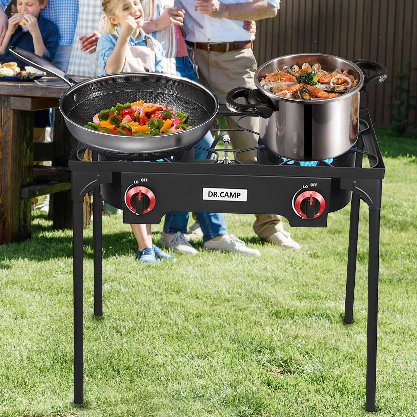 Propane Camping Stove Cast Iron 1, 2 or 3 Burner with Detachable Legs, 20 PSI High-Pressure Regulator, Heavy-Duty Outdoor Gas Cooker for Camping BBQ Survival Tactical Cooking Patio
