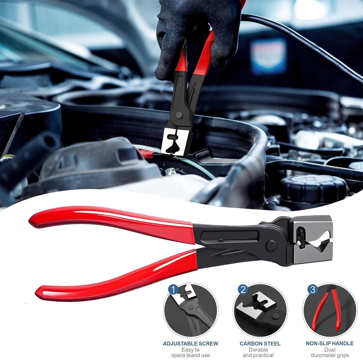 8pcs MZZ Heavy-Duty Fuel Line Pliers Set with 80° Disconnect Pliers, Caliper, Hose Clamp & Filter - Durable Steel Construction for Auto Fuel System Repair, Includes Red & Black Handles, Ideal for Professional Mechanics & DIY Enthusiasts, Automotive Repair