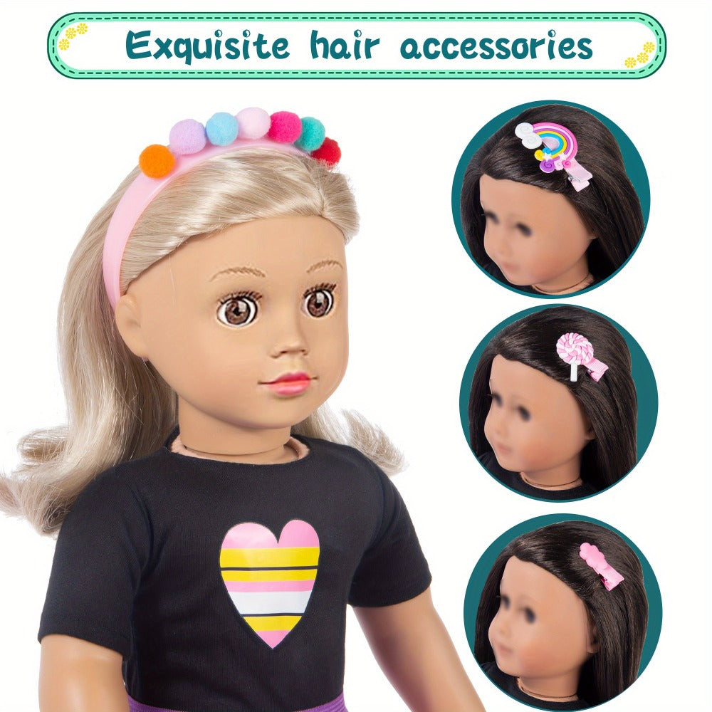 18 Inch Doll Travel Accessories Set 25 Pcs – Unicorn Suitcase Roller Skates Backpack Outfit Hairpins School Supplies, Fits American Girl & Most 18 Inch Dolls, Birthday Christmas Gift for Girls Ages 3-12 No Doll
