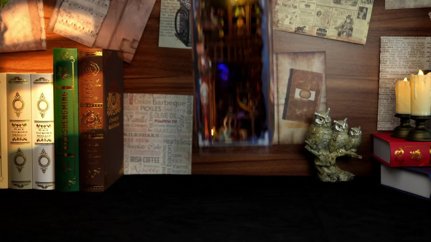 Book Nook Kit Magic House DIY Miniature Dollhouse Bookshelf Insert with LED Light – 3D Craft Kit for Adults & Teens, Unique Birthday Christmas Gift for Women Girls Book Lovers