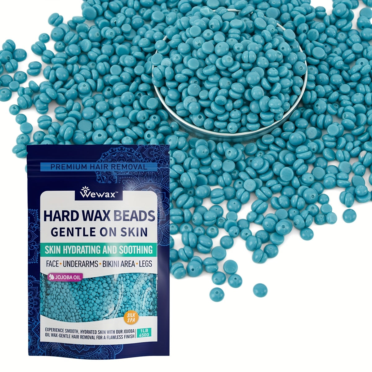 Hard Wax Beads 450g Brazilian Strong Adhesion No-Strip – Precision At-Home Waxing for Bikini Legs Underarms Arms Body Face, Hair Removal Wax Kit for Women, Dark Blue & Light Blue