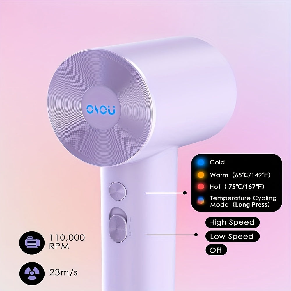 Ionic Hair Dryer 110,000 RPM Brushless Motor with 500 Million Negative Ions — Ultra-Lightweight Quiet Blow Dryer for Women, Smart Temperature Control, Multiple Colors, Travel & Home Use