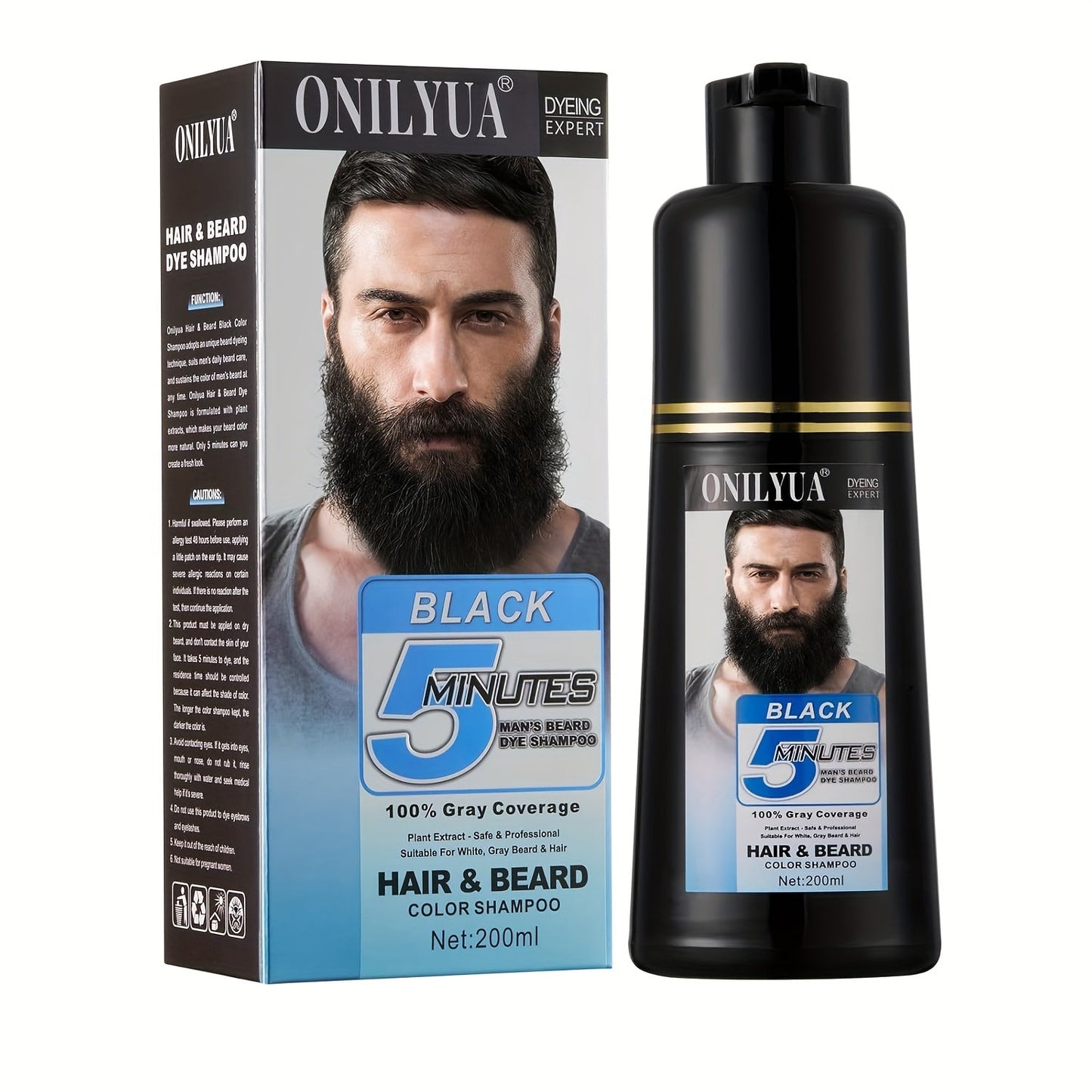 Beard Dye Shampoo for Men 2-in-1 Hair & Beard Grey Coverage Argan Oil No-Mix Formula – Fast 5-20 Min Long-Lasting Natural Color 6.76 oz Mustache Goatee Facial Hair