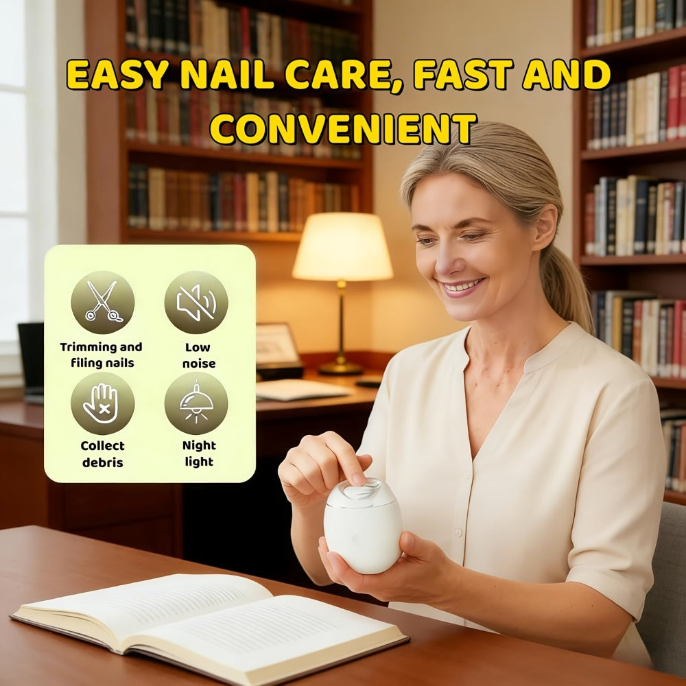 Electric Nail Clipper 2-in-1 Rechargeable USB Nail Trimmer Grinder Polisher Multifunctional Nail Care Tool for Adults 500mAh Lithium Battery Integrated Trimming Polishing Home Travel White