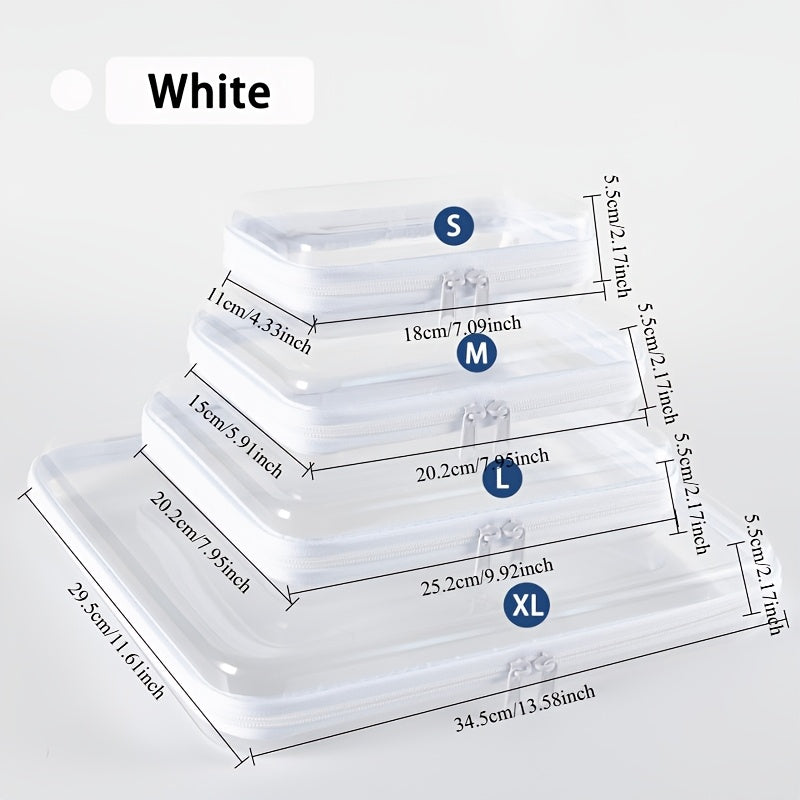 Clear Storage Box Set 4 Pcs Hard Transparent Zipper Organizer Plastic Case S M L XL Makeup Cosmetics Snacks Stationery Kids Toys Multi-Color Purple Blue Pink White