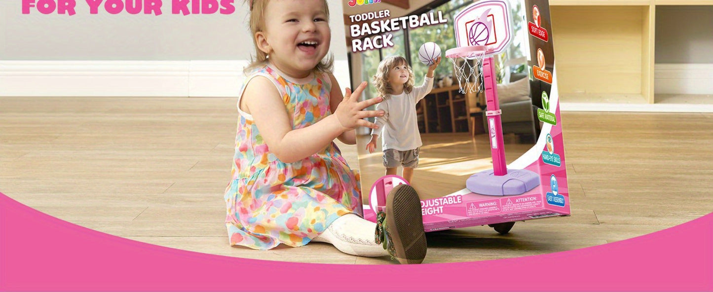 Toddler Basketball Hoop Adjustable Height 2.5-3.5ft Kids Basketball Goal with 4 Balls Air Pump Indoor Outdoor Sports Toy for Boys Girls Ages 1-6 Birthday Christmas Easter Gift Pink Purple