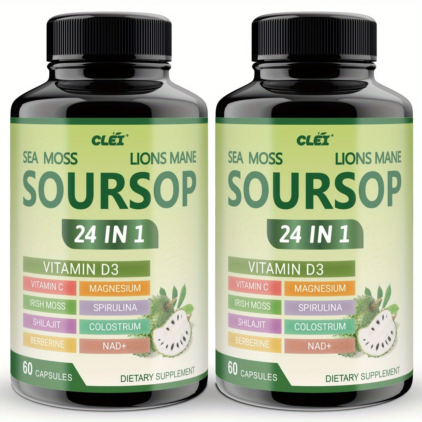 Soursop Graviola Capsules 24-in-1 Formula 60 Count – Lab Tested Gut Health Digestion Antioxidant Immune Support Daily Wellness Supplement for Men & Women