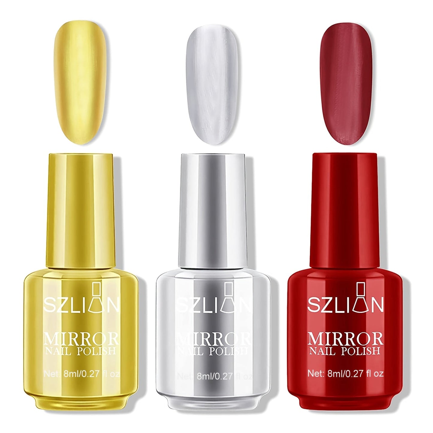 Chrome Mirror Nail Polish Set 3 Colors Metallic Reflective Finish – High-Shine Acrylic Nail Art Polish for Salon & Home Manicure, Party Holiday Valentine's Day Gift for Women