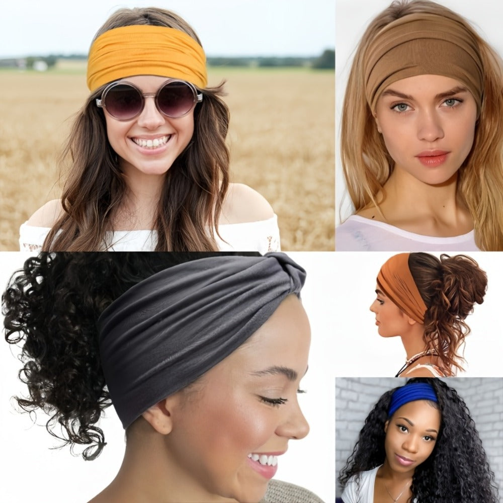 Stretchy Headbands 20 Pack for Women & Men – Soft Sweat-Wicking Non-Slip Elastic Turban Knot Hair Wraps Breathable Solid Colors for Yoga Running Gym Workout Daily Fashion Bulk Set