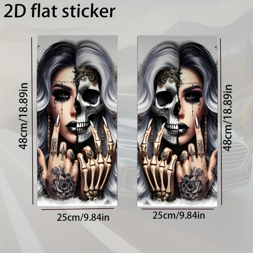 Car Door B-Pillar Vinyl Decal Stickers 2pcs Skull & Girls Design | Waterproof Scratch-Resistant Self-Adhesive Glossy Exterior Decor | Durable Car Body Stickers for SUV Truck Auto Styling